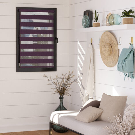 Store enrouleur jour nuit chaînette coordonnée sans percer - Violet - L106 x H190cm