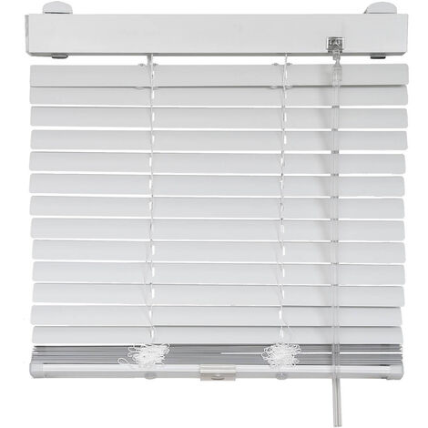 Store vénitien aluminium automatique 25mm sans percer - Blanc - L62 x H160cm