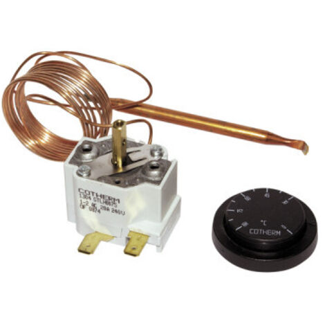 Aquastat de régulation à bulbe GTLH0075 – Température 0-90°C – Courant 20A/5A – Longueur capillaire 1.5m – Différentiel 5°C – Cotherm