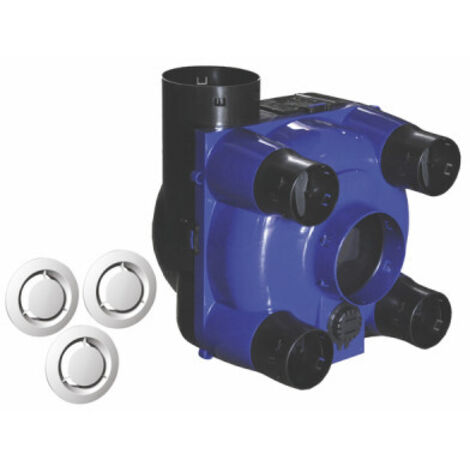 Kit caisson VMC autoréglable 3 sorties – 2 bouches Ø80mm + 1 bouche Ø125mm – Débit optimisé pour basse consommation – Fabriqué en France