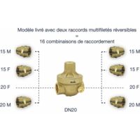 Itron – Réducteur de pression multifileté 1/2' à 3/4' – Corps en bronze – Siège inox – Pression réglable 1,5 à 4,5b – ISOPLUSMG