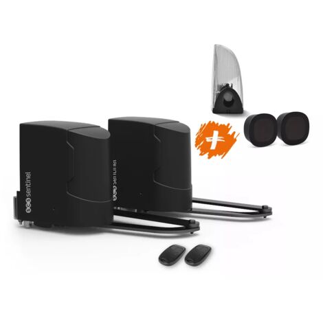 Scs Sentinel – Kit de motorisation pour portail battant jusqu'à 5m et 400kg – 2 bras articulés – Télécommandes avec photocellules et feu clignotant LED (1/4)