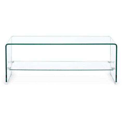 Hellin – Table basse rectangulaire en verre trempé double plateau L100 x l 40 x H 38 cm – Design minimaliste pour salon contemporain (1/5)
