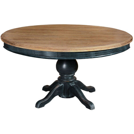 Table ronde en teck naturel et piétement noir patiné D130 - DALILA (1/3)