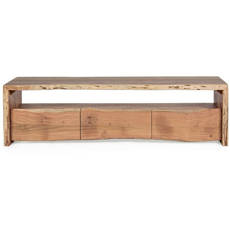Meuble TV en bois d'acacia naturel 3 tiroirs 1 niche L160 - MIMOSA (1/5)