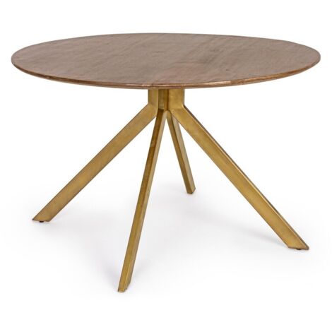 Table à manger ronde 120x76 cm en manguier marron et laiton - CROWNE (1/5)