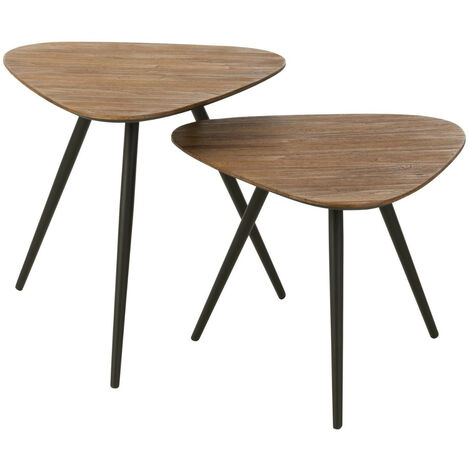 Lot de 2 tables triangle recyclées en teck naturel Naturel 50x50 cm (1/5)