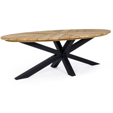 Table à manger de jardin ovale en teck et métal L240 - CAP FERRET (1/5)