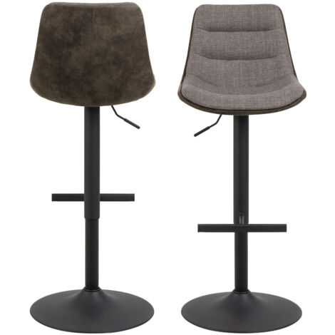 Tabourets de bar en tissu bicolore brun et gris (lot de 2) - ALICIA (1/5)