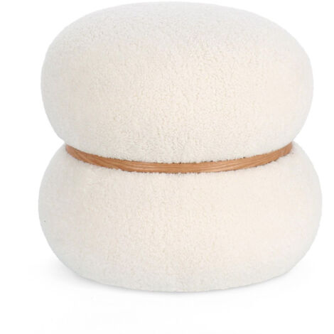 Pouf rond 43x43x40 cm en tissu effet laine blanche (1/5)
