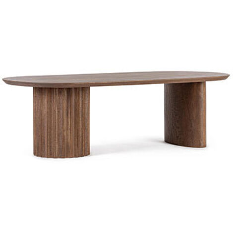 Bizzotto – Table basse fixe en manguier marron 130x65x40 cm – Plateau allongé aux angles arrondis – Piètement asymétrique en acier peint (1/7)