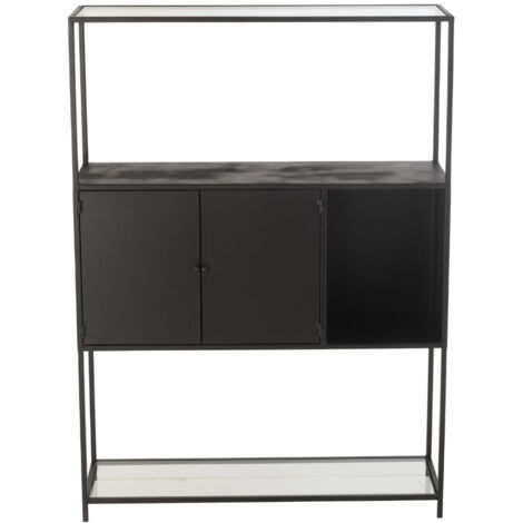 Etagère 2 portes 90x26x126 cm en métal noir et verre - METTI (1/5)