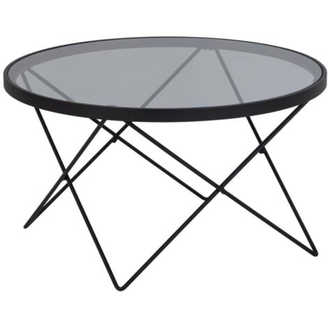 Table basse ronde en verre et métal noir D80 - BENNY (1/5)