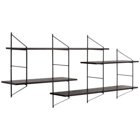 Étagère murale en métal et 4 tablettes en bois noir cendré - VAIK (1/5)