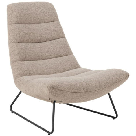 CLARK-Fauteuil lounge en tissu bouclette Ecru et pieds métal noir