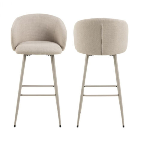 Hellin – Tabourets de bar avec accoudoirs en tissu beige – Hauteur d'assise 78 cm – Lot de 2 – Pieds en acier gris clair (1/5)