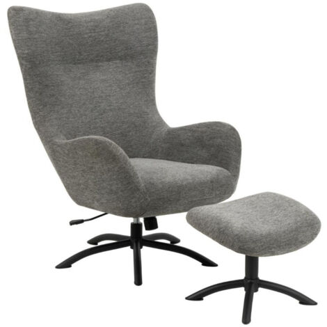 Fauteuil à oreilles pivotant avec repose-pieds en tissu - BRISTOL (1/5)