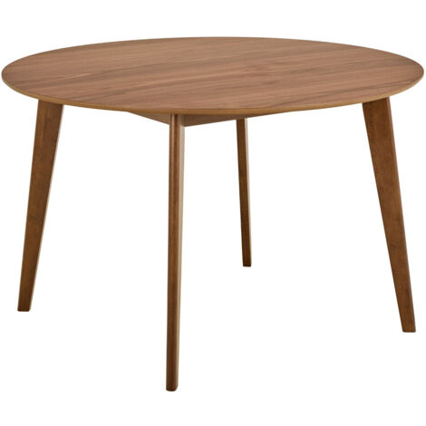 Hellin – Table à manger ronde en bois D120 noyer 4/6 places – Plateau laqué UV – Piètement en hévéa teinté noyer – Style nordique contemporain (1/5)