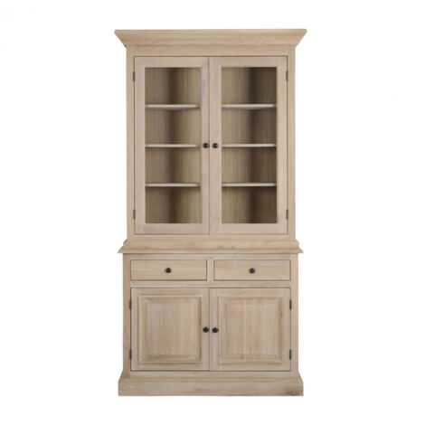 Vaisselier en chêne blanchi 2 portes vitrées 2 tiroirs 2 portes bois - VICTORIA