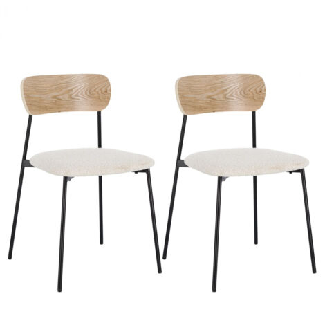 Chaises design en métal/bois et bouclette ivoire (lot de 2) - EMY (1/5)