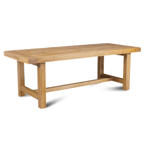 Hellin – Table de ferme en chêne massif L220 – Capacité 12 à 16 personnes – Assemblage traditionnel tenon-mortaise – Finition semi-antiquaire
