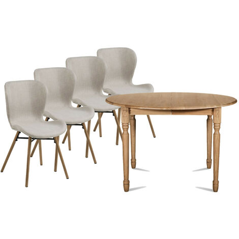 Table ronde extensible pieds tournés D105 + 4 chaises tissu - VICTORIA (1/5)