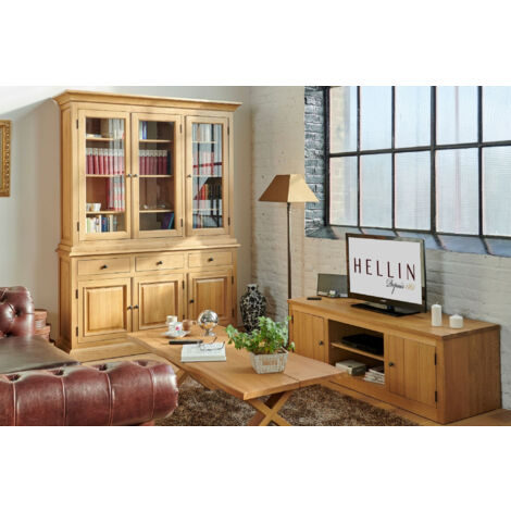 Buffet vaisselier en bois 2 portes vitrées éclairage LED - VILLAS