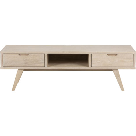 Meuble TV 2 tiroirs 150x40x45 cm décor chêne blanchi - RUFUS (1/5)