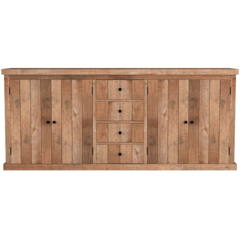 Buffet bas en bois massif recyclé 4 portes 4 tiroirs L 220 cm - LINAS (1/5)