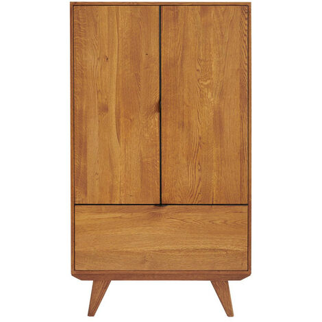 Buffet haut rétro en bois 2 portes 1 tiroir L80 H140 noir - MALLET (1/5)