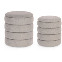 Lot de 2 poufs rond 33,5 et 40 cm en tissu bouclette gris - SHERPA