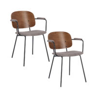 Chaises de salle à manger à accoudoirs bois et tissu (lot de 2) - JADE