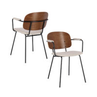 Chaises de salle à manger à accoudoirs bois et tissu (lot de 2) - JADE