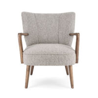Hellin – Fauteuil crapaud gris à accoudoirs en tissu bouclette – Assise enveloppante – Dimensions L 66.5 x P 73.5 x H 81.5 cm – Non déhoussable