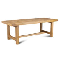 Hellin – Table de ferme en chêne massif L220 – Capacité 12 à 16 personnes – Assemblage traditionnel tenon-mortaise – Finition semi-antiquaire
