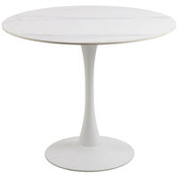 Hellin – Table à manger ronde en céramique – Pied tulipe métal – D 90 cm – Résistante à l'humidité et aux rayures – Design épuré noir ou blanc marbré