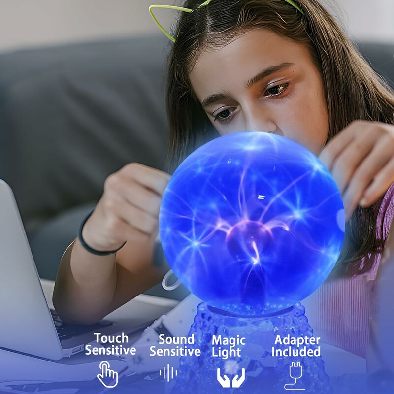 COMELY Boule de Plasma Magique Pheashine Effet Électricité Statique Tactile  Lampe Plasma Ball pour Enfants Décoration de Noël 6 inch (lumière bleue)