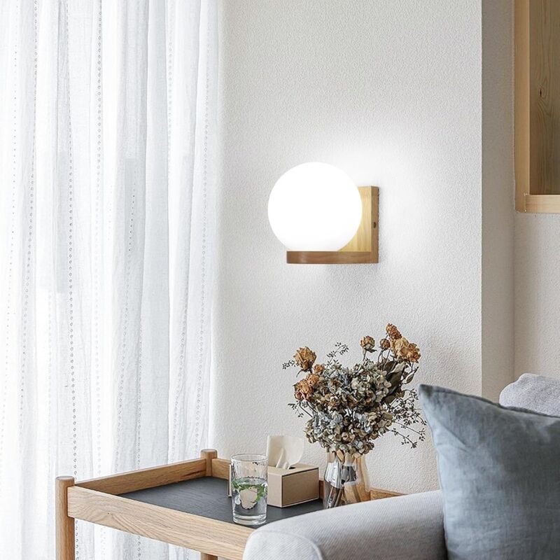 DELIPOP Applique Murale Bois & Verre – Vintage Moderne E27, Lampe Murale Élégante Pour Chambre, Salon, Couloir, Escalier