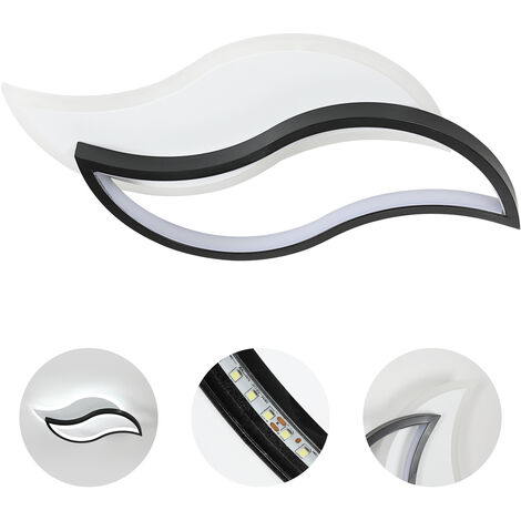 COMELY® Plafonnier LED Moderne, 28W 2800LM Lustre LED Noir, Design Créatif en Forme de Feuille, Lampe de Plafond en Acrylique pour Chambre, Salon, Salle à Manger, Cuisine, Couloir, Blanc Froid 6500K