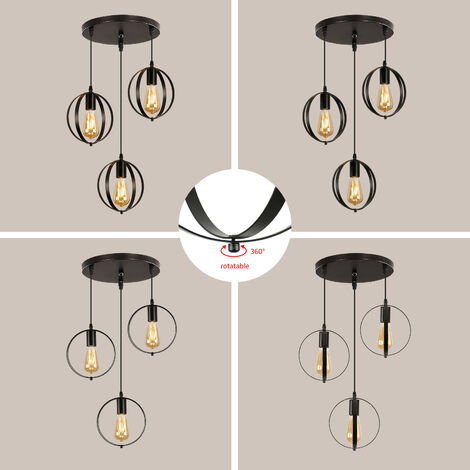 COMELY Luminaire suspension vintage industriel abat-jour réglable en métal 3 x tête de lampe E27 pour salon cuisine chambre(Ampoules non incluses)