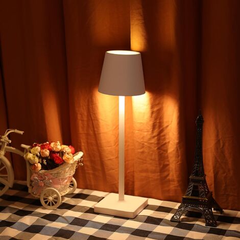 COMELY Lampe de Table sans Fil Rechargeable par USB, Lampe de Chevet Tactile 4W, Lumière Chaude 3000K Réglable, Idéale pour Extérieur, Restaurant, Bureau (Blanc)