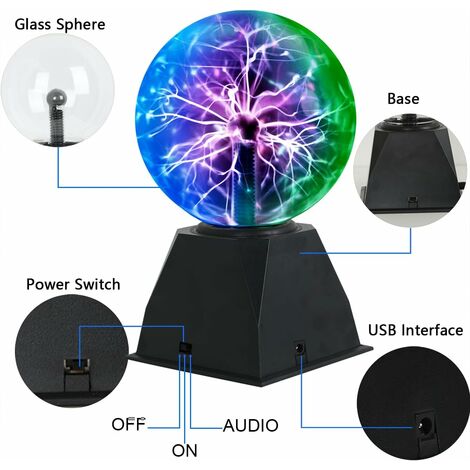 Plasma Ball 8 po, électricité statique, lampe plasma, Touch & Sound  Sensitive plasma Globe, boule électrique enfichable