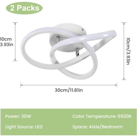 COMELY® Plafonnier LED Moderne Design Créatif en Aluminium Lampe de Lustre pour Cuisine Salon Chambre Salle à Manger（2PCS Blanc 30W Lumière Blanche Froide 6500K）