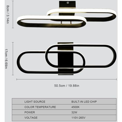 COMELY Plafonnier LED Moderne 32W 3600LM 50cm - Acrylique Noir, Lumière Naturelle 4500K, Idéal Salon, Chambre, Cuisine, Salle de Bain, Balcon