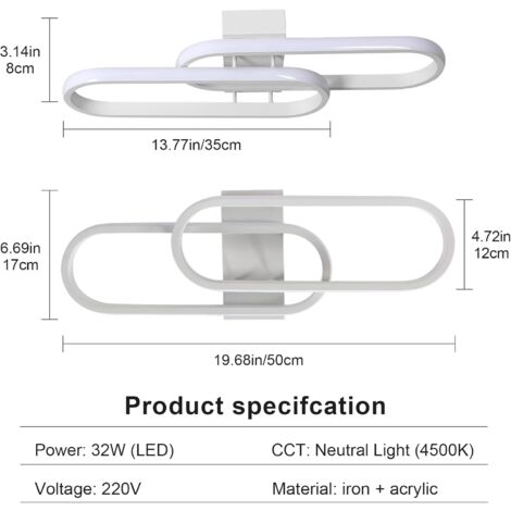 COMELY® Plafonnier LED Moderne 32W - Luminaire 50cm en Acrylique Blanc, 3600LM, Naturelle 4500K, Idéal Salon, Chambre, Cuisine, Salle de Bain, Couloir, Balcon