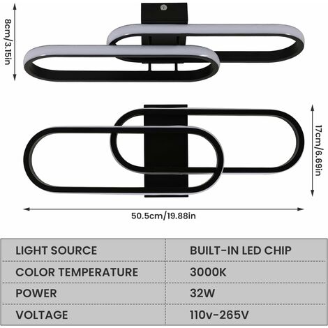 COMELY Plafonnier LED Moderne 32W 50cm - Luminaire en Acrylique Noir, 3600LM, Blanc Chaud 3000K, Idéal Salon, Chambre, Cuisine, Salle de Bain, Balcon