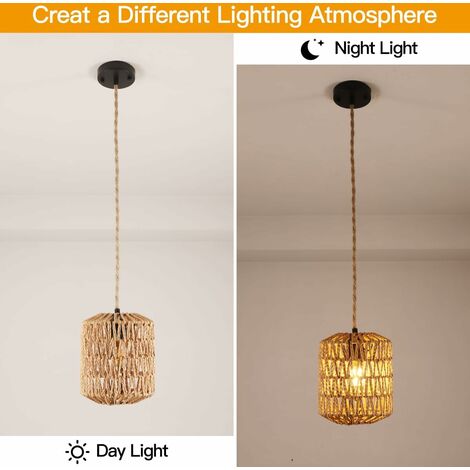 COMELY Suspension Lumineuse en Rotin, Lampe Vintage E27, Lustre Plafonnier en Rotin pour Salon, Cuisine, Chambre, Café-bar(Sans source lumineuse)