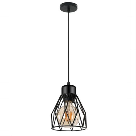 COMELY Lustre Suspension Vintage Industriel, Luminaire en Fer avec Design de Cage Rétro E27, Suspension pour Salle à Manger, Cuisine, Salon, Chambre - Noir (Ampoule Non Incluse)