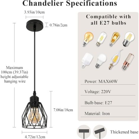 COMELY Lustre Suspension Vintage Industriel, Luminaire en Fer avec Design de Cage Rétro E27, Suspension pour Salle à Manger, Cuisine, Salon, Chambre - Noir (Ampoule Non Incluse)