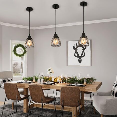 COMELY Lustre Suspension Vintage Industriel, Luminaire en Fer avec Design de Cage Rétro E27, Suspension pour Salle à Manger, Cuisine, Salon, Chambre - Noir (Ampoule Non Incluse)